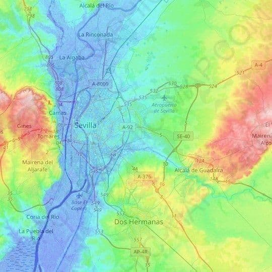 карта возвышенности Севильи