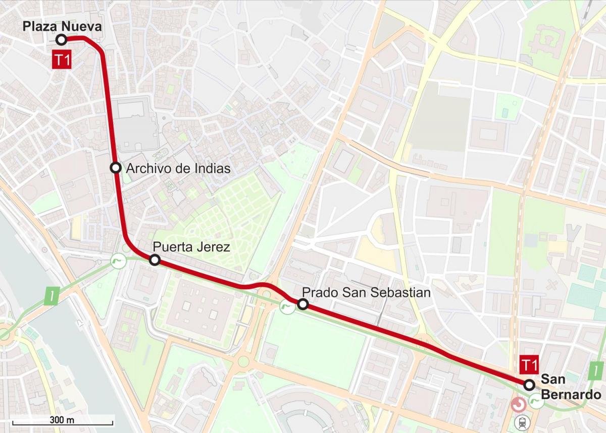 карта трамвайных станций Севильи